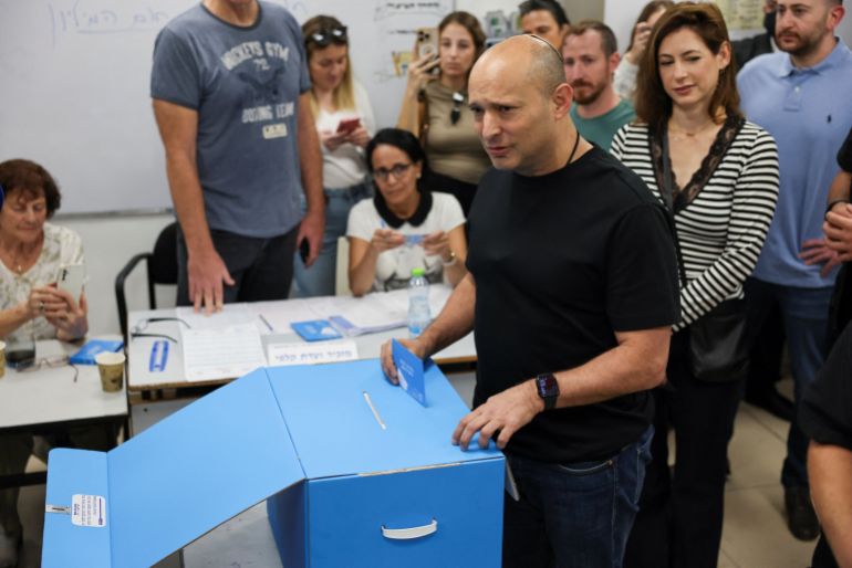 Former Israeli Prime Minister Naftali Bennett, whose previous government included the Arab Ra’am Party, votes in Ra’anana, Israel, October 27, 2026