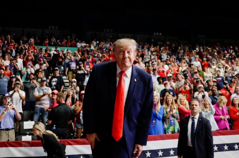 US President Donald Trump reacts during a midterm campaign rally at Ocean Center in Daytona Beach, Florida, US, October 30, 2026. REUTERS/Evan Vucci