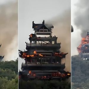 معبد ۱۵۰۰ ساله چین در آتش سوخت/ عکس