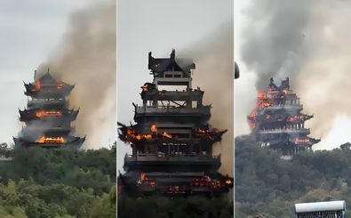 معبد ۱۵۰۰ ساله چین در آتش سوخت/ عکس