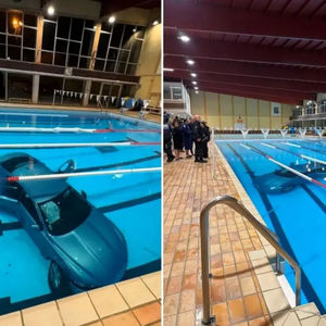 زنی با خودرو به استخر عمومی پرید!