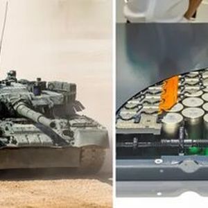 حمله تانک ۳۶ تنی به خودروی برقی/ نمایش قدرت زیر فشار سهمگین
