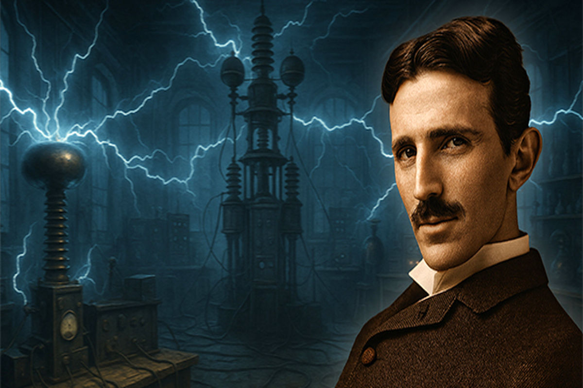 نیکولا تسلا نشسته در آزمایشگاهش/ عکس